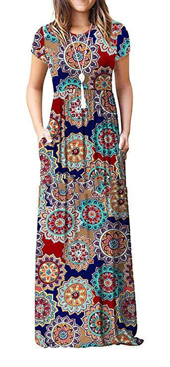 Vestido Largo Suelto Estampado Manga Corta Cuello Redondo para Mujer - Image 24