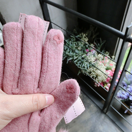 Guantes Cálidos con Moño y Pompón de Pelaje