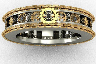 Anillos de Engranajes Tallados Plata Antigua para Hombre y Mujer - Image 8