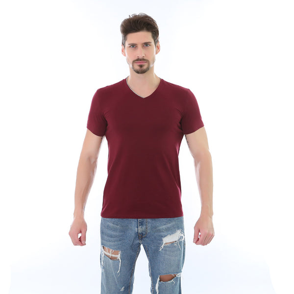 Playera Casual de Cuello V Hombre - Colores Sólidos - Image 3