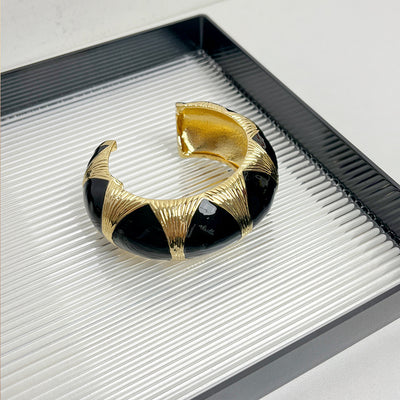 Pulsera Ovalada Retro Francesa Esmaltada Negro Oro con Técnica de Óleo Artístico - Image 9