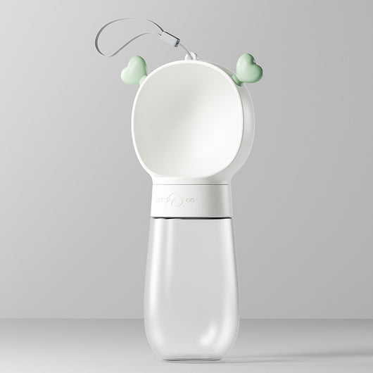 Yellow and clear portable pet water bottle with integrated drinking bowl and separate food container for walking dogs. - Image 15