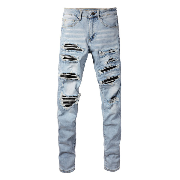 Jeans Slim Fit Elásticos con Parches de Cuero para Hombre