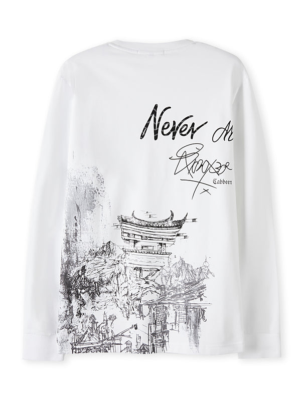 Suéter Tipo Camiseta de Algodón Manga Larga Cuello Redondo Tendencia Nacional - Image 5