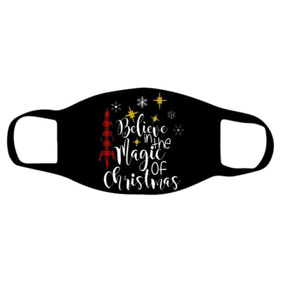 Black face mask with a cartoon print of Santa Claus ice skating with snowmen and Christmas trees. - Image 13