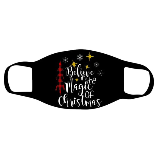 Black face mask with a cartoon print of Santa Claus ice skating with snowmen and Christmas trees. - Image 13