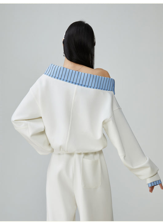 Conjunto de Sudadera y Pantalón Ancho a Rayas Azul y Blanco - Image 5