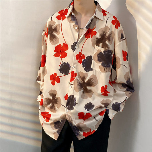 Camisa Floral Retro Holgada de Manga Larga para Hombre - Image 17