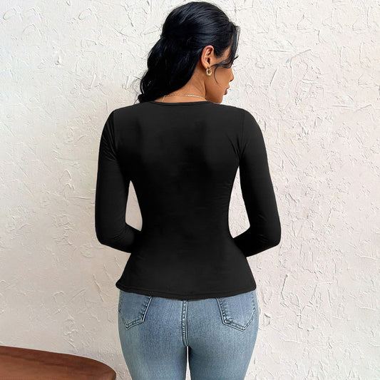 Blusa Versátil de Cuello Oblicuo para Otoño e Invierno - Manga Larga Cómoda - Image 2
