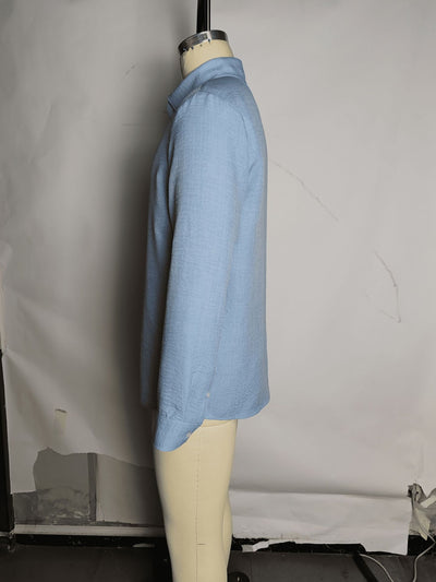 Camisa Casual de Manga Larga en Colores Sólidos - Transpirable y Cómoda - Image 9