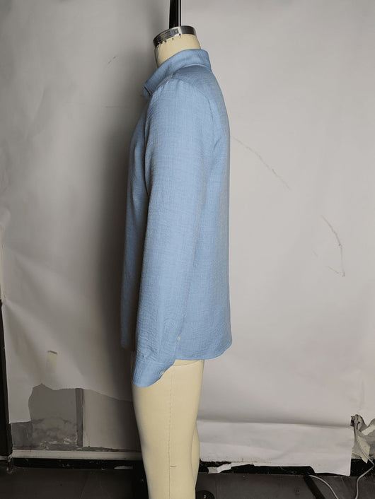 Camisa Casual de Manga Larga en Colores Sólidos - Transpirable y Cómoda - Image 9