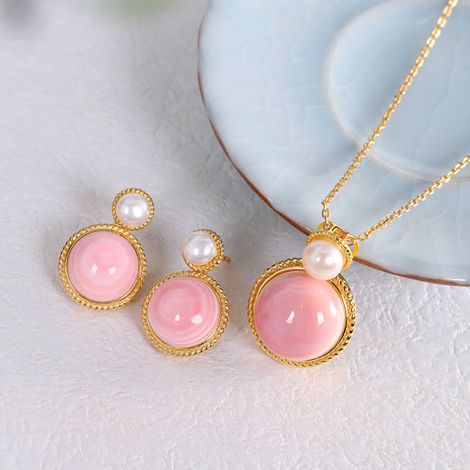 Aretes de Plata S925 con Concha Rosa y Diseño Geométrico Minimalista - Image 3
