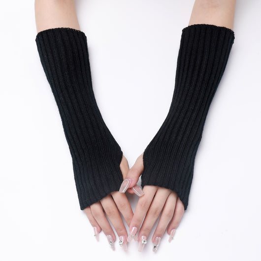 Guantes Largos Rayados de Lana para Otoño e Invierno - Mangas Calentadoras sin Dedos - Image 6