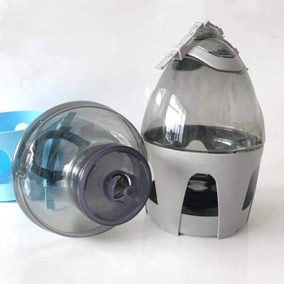 Transparent pet drinker with a light blue base and handle, designed for chickens or small birds. - Image 44