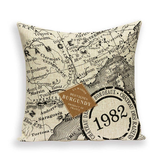 Funda de Almohada Retro con Mapa del Mundo Europeo - Cojín Decorativo Estilo Marroquí en Lino - Image 2