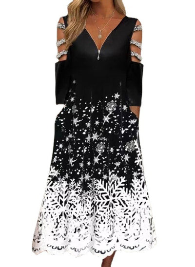 Vestido Largo Estampado con Hombros Descubiertos y Cierre en Cuello - Image 12