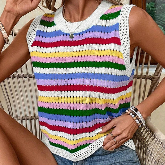 Suéter de Cuello Redondo con Rayas Dopamina en Contraste
