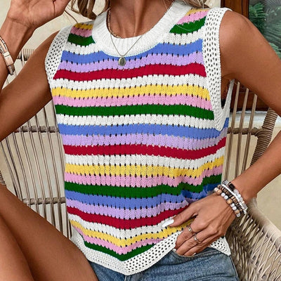 Suéter de Cuello Redondo con Rayas Dopamina en Contraste