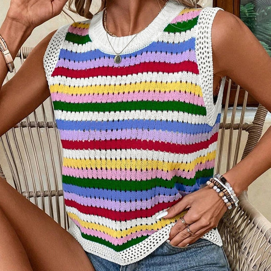 Suéter de Cuello Redondo con Rayas Dopamina en Contraste