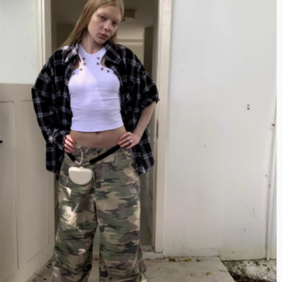 Pantalón Ancho Camuflaje con Cordón y Cintura Ajustable para Mujer - Image 12