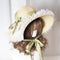 Sombrero de Paja para Mujer con Ala Ancha, Encaje y Moño Decorativo