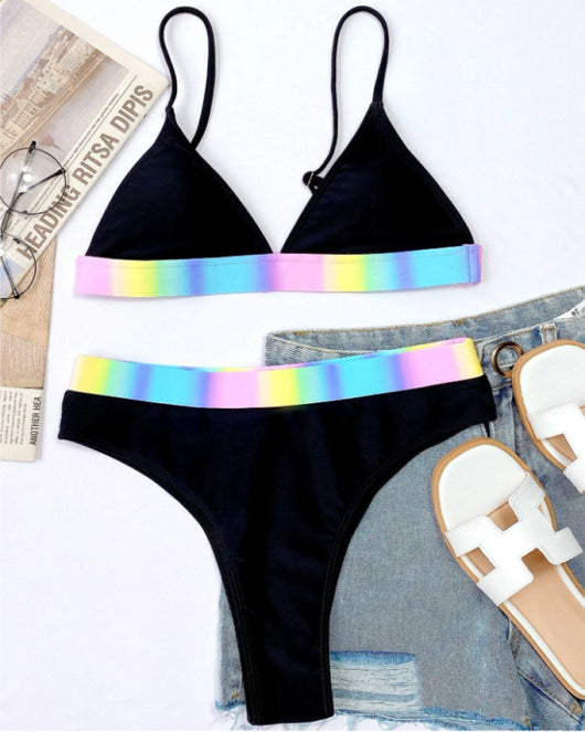 Bikini de Cintura Alta con Diseño Mixto y Rayas - Traje de Baño Moderno para Mujer - Image 13