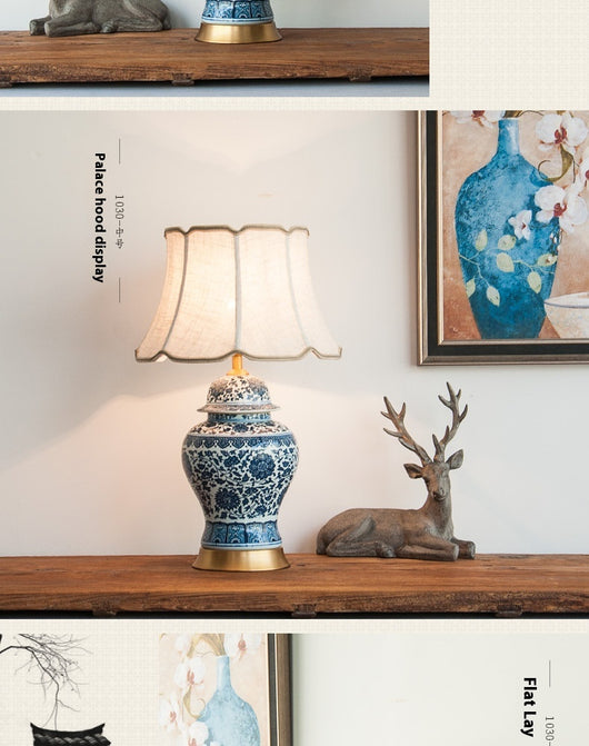 Lámpara de Mesita Porcelana Azul y Blanco Estilo Chino para Dormitorio - Image 12