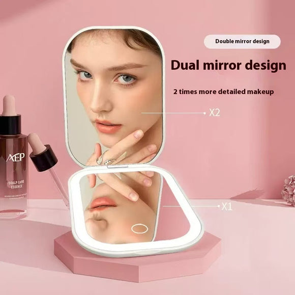 Espejo Cosmético Plegable Ultrafino con Luz LED Tricolor y HD Luminoso