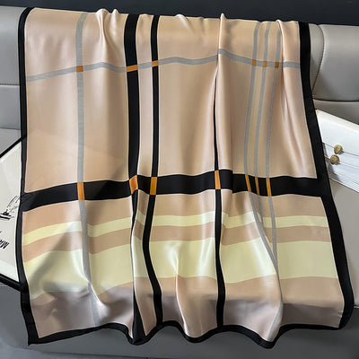 Pañuelo de Seda Sintética a Cuadros - Elegante Chal Versátil - Image 5