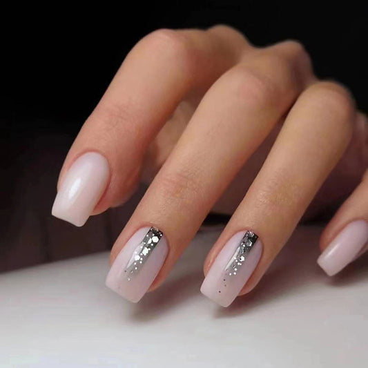 Uñas Postizas Cuadradas Degradado Negro - Diseño Europeo Minimalista