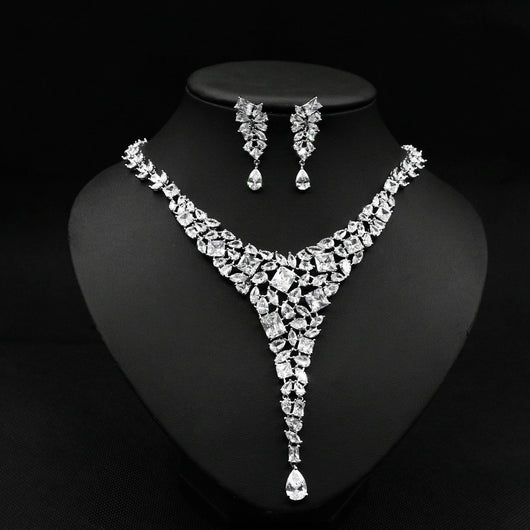Conjunto de Collar y Aretes de Circonita Colorida para Novia - Image 8