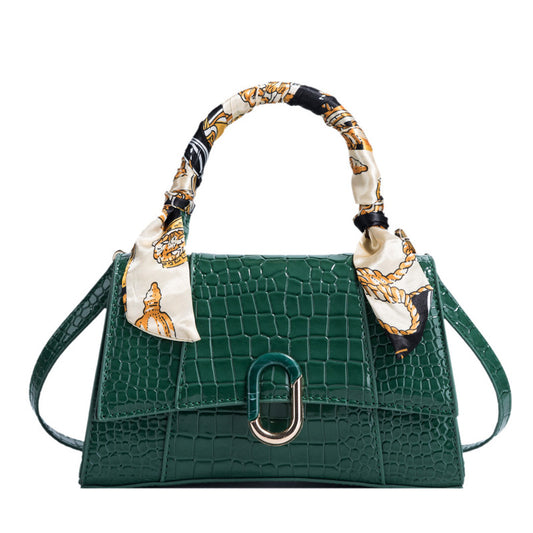 Bolso Bandolera de Cuero Brillante con Pañuelo de Seda para Mujer - Image 2