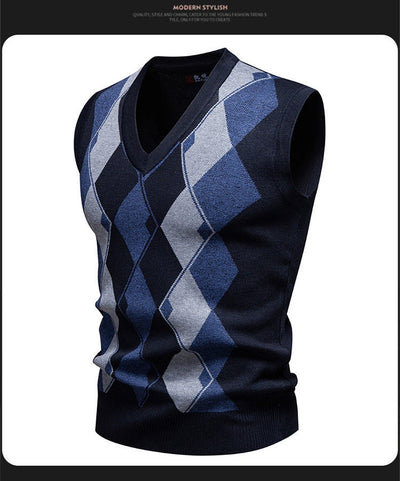 Suéter Tejido Jacquard para Hombre - Chaleco Cuello V - Image 29