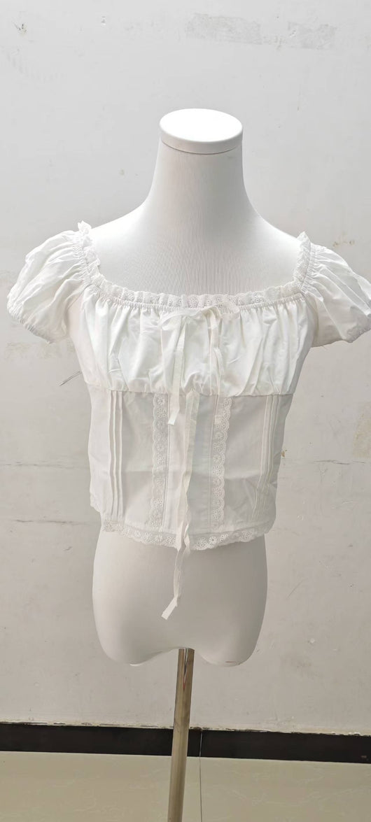 Blusa Corta de Encaje con Cuello Cuadrado y Lazada - Image 14