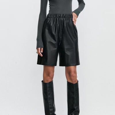 Shorts de Cuero con Cintura Elástica - Casual Versátil para Mujer - Image 10