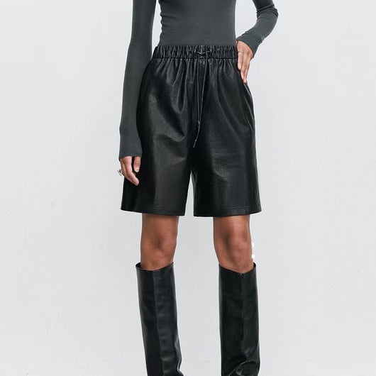 Shorts de Cuero con Cintura Elástica - Casual Versátil para Mujer - Image 10