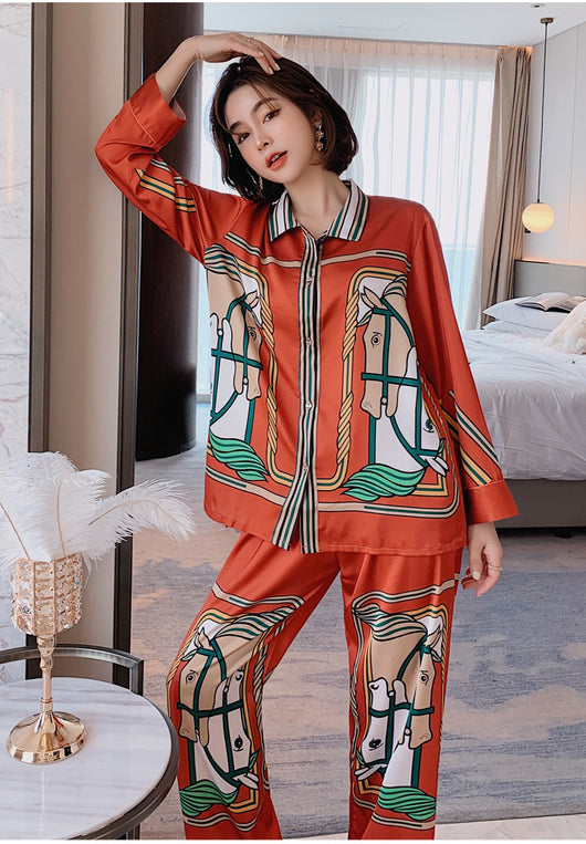 Pijama de Seda Helada para Mujer - Conjunto Cardigan Casual de Manga Larga - Image 11
