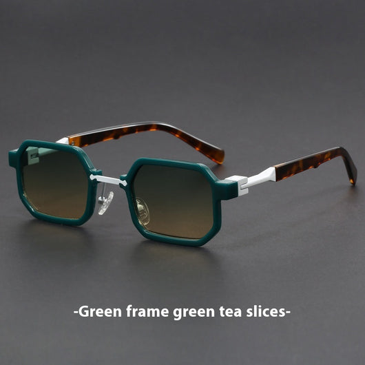 Retro polygon sunglasses for women with a leopard print frame and blue-tinted lenses. - Image 13