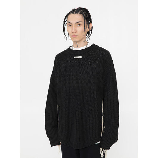 Suéter Holgado para Hombre con Detalles de Costura y Borlas