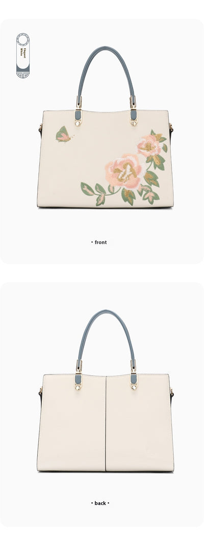 Bolso Diana de Cuero con Bordado de Peonía y Mariposa - Gran Capacidad - Image 17
