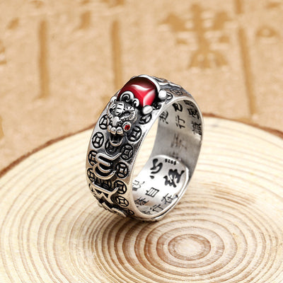 Anillo Pixiu Corazón Sutra Budista - Amuleto de Buena Suerte Unisex