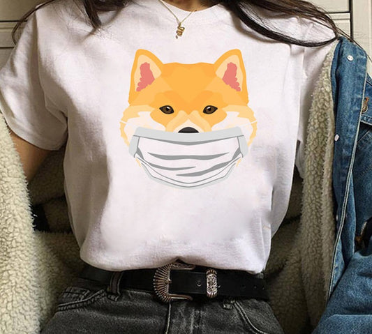 Playera de Pareja Estampado Shiba Inu para Hombre y Mujer
