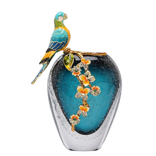 Jarrón Decorativo de Porcelana con Patrón de Loro Esmaltado - Image 6