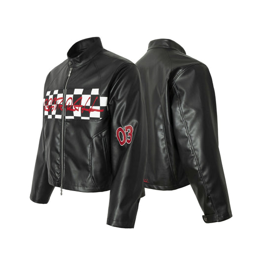 Chaqueta de Cuero Estilo Retro Americano con Detalles de Tartán - Image 15
