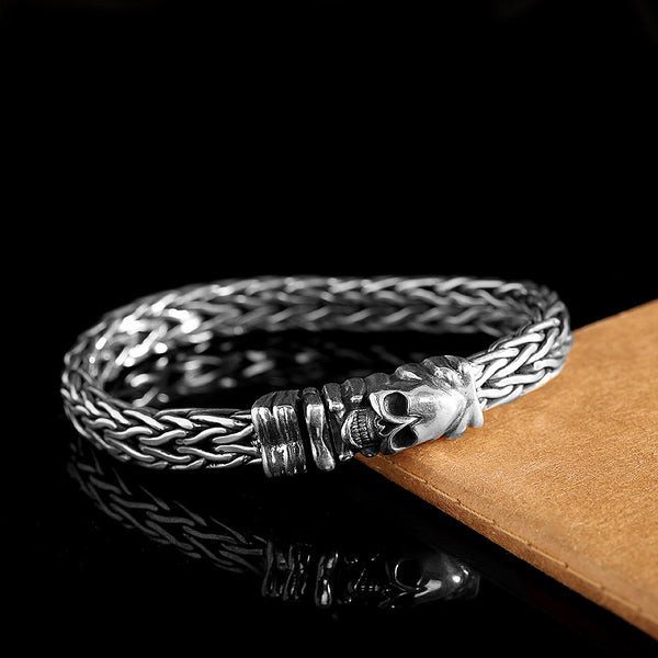 Pulsera de Calavera Tejida en Plata S925 Seiko - Accesorio Tailandés Artesanal para Hombre