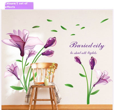 Vinilo Decorativo Flor Púrpura Autoadhesivo Romántico para TV - Image 14