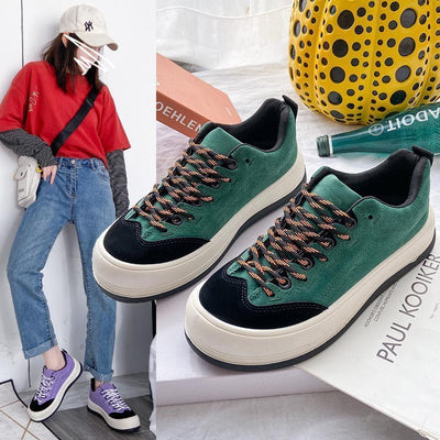 Tenis de Cuero Genuino para Mujer con Plataforma - Diseño Casual y Moderno
