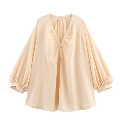 Blusa Holgada Cuello en V con Mangas Largas - Image 6