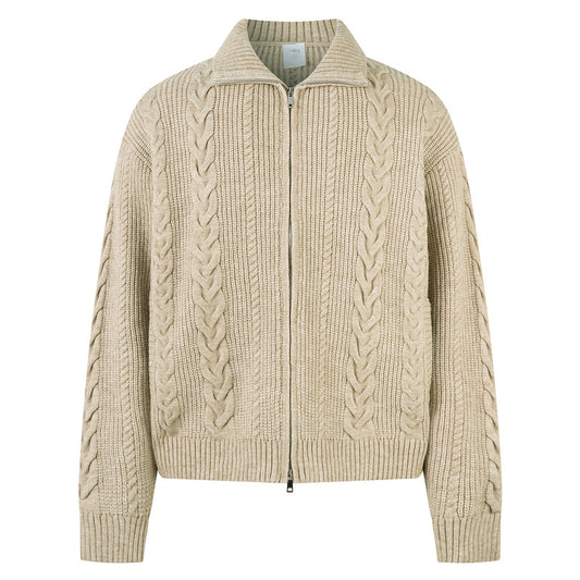Cardigan de Punto Grueso con Cierre y Patrón Trenzado para Hombre