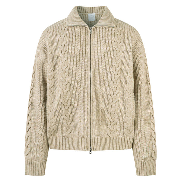 Cardigan de Punto Grueso con Cierre y Patrón Trenzado para Hombre